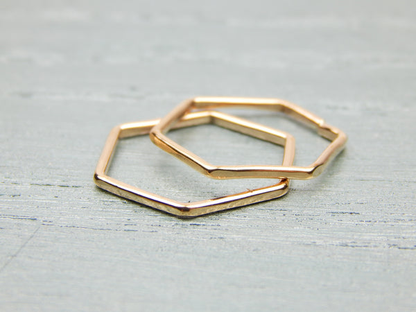 {3}Geometric Gold Filled Rings-Hexagon